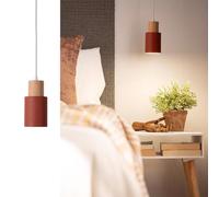 Alpinaluz Lámpara de Techo Colgante - Estilo Nórdico Minimalista - Pantalla Cilíndrica Ø10 cm en Acero Lacado Color Granate Rojo Marrón con Detalle en Madera Natural - Casquillo E27