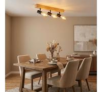 Alpinaluz Lámpara de Techo de Madera con 3 Focos Orientables E27 - Regleta Lineal 50 cm con Portalámparas Negros, Iluminación Direccional para Salón, Cocina o Pasillo
