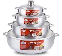 Alpine Cuisine AI-6928 Juego de ollas de aluminio Caldero (2/3.5/7/13 cuartos de galón), horno holandés de cocina coseno, plata