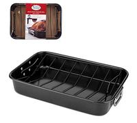 Alpine Cuisine Sartén para asador de acero al carbono con estante, bandeja para asar resistente, fácil de limpiar, multiusos y duradero, apto para lavavajillas y horno (negro)