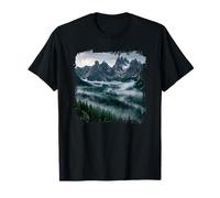 Alpine Peaks Misty Forest Valley Montaña Panorama Camiseta