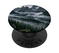 Alpine Peaks Misty Forest Valley Montaña Panorama PopSockets PopGrip Adhesivo