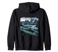 Alpine Peaks Misty Forest Valley Montaña Panorama Sudadera con Capucha
