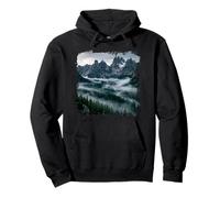 Alpine Peaks Misty Forest Valley Montaña Panorama Sudadera con Capucha