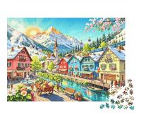 Alpine Village Jigsaw Puzzle 1000 Piezass Recycled Material Colorful Houses Puzzles para Niños Ages 6 Years Up Educativo Game Challenge Parent Child Toy 52x38cm/1000pcs