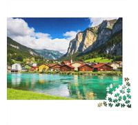 Alpine Village Mayor Puzzles 1000 Piece Recycled Mountain Lake Jigsaw Puzzles Puzzle Game Props Family Gaming Time Educational Game Challenge Gift 52x38cm/1000pcs