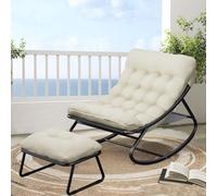 AlpineAura Silla mecedora con taburete para jardín, Sillón mecedora de relajación, Silla de lectura para salón, con acolchado, Silla oscilante para patio, hasta 150 kg, para jardín, patio, dormitorio