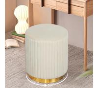 AlpineAura Taburete de tocador de terciopelo, taburete redondo giratorio 360°, taburete acolchado para salón, dormitorio, diseño moderno (blanco roto)