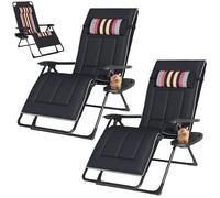 AlpineAura Tumbona plegable de jardín, tumbona plegable para balcón, con respaldo ajustable, con soporte para bebidas y cojín, tumbonas para patio, jardín, playa, piscina (4)