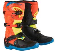 Alpinestars Tech 3S Botas de motocross juveniles, azul-amarillo-naranja, tamaño 42