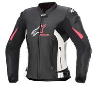 Alpinestars Stella GP Plus R V4 Chaqueta de cuero para moto para mujeres, negro/blanco/rosa, Talla 42