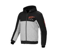 Alpinestars Chrome v2 - Sudadera deportiva con capucha, chaqueta reforzada para motociclista con certificación CE y estilo urbano, Negro/Gris Jaspeado/Rojo Fluo, Medium