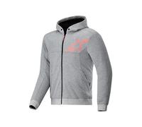 Alpinestars Chrome v2 - Sudadera deportiva con capucha, chaqueta reforzada para motociclista con certificación CE y estilo urbano, Gris jaspeado/rojo fluo, X-Large