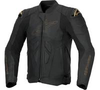 Alpinestars Dusk Chaqueta de cuero para moto, negro-oro, tamaño 60 para Hombres