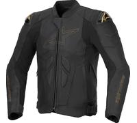 Alpinestars Dusk Chaqueta de cuero para moto, negro-oro, tamaño 56 para Hombres