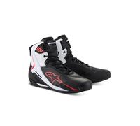 Alpinestars Faster-4 - Zapatos de motocicleta ligeros y transpirables, construcción de punto sin costuras y protección avanzada, Negro/Blanco/Rojo, 44.5 EU