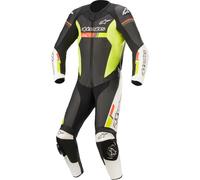Alpinestars GP Force Chaser Traje de cuero de motocicleta de una pieza, negro-blanco-rojo-amarillo, tamaño 52 para Hombres