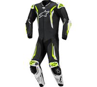 Alpinestars GP Tech V5 traje de cuero de motocicleta perforado de 1 pieza, Negro/blanco/neón amarillo, Talla 52