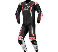 Alpinestars GP Tech V5 traje de cuero de motocicleta perforado de 1 pieza, Negro/Blanco/Neón Rojo, Talla 50