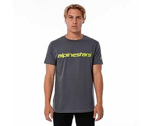 Alpinestars, Linear Wordmark tee, Camisa Manga Corta, Carbón/Fluo Amarillo, XL, Hombre