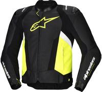 Alpinestars Missile V3 Airflow Chaqueta de cuero para moto perforada, Negro/Blanco/Amarillo, Talla 56