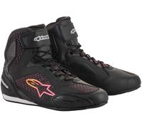 Alpinestars Stella Faster 3 Rideknit Zapatos de motocicleta para mujer, negro-rosa-amarillo, tamaño 42 43