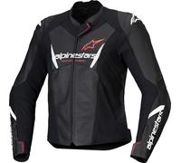 Alpinestars Stella Faster V3 Motociclo Mujer Leather Jacke, negro-blanco-rosa-naranja, tamaño 38