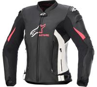 Alpinestars Stella GP Plus R V4 Chaqueta de cuero para moto para mujeres, negro/blanco/rosa, Talla 38