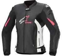 Alpinestars Stella GP Plus R V4 Chaqueta de cuero para moto para mujeres, negro/blanco/rosa, Talla 42