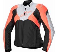 Alpinestars Stella T-Jaws V4 Chaqueta textil impermeable para motociclismo para mujer, negro-gris-rosa-naranja, tamaño 2XL