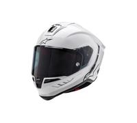 Alpinestars Supertech R10 - Casco sólido, carcasa de carbono, certificado CE, ventilación y ajuste avanzados, XL, blanco brillante/negro mate