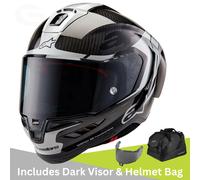 Alpinestars Supertech R10 Motocicleta Moto Casco Elemento Negro Carbono/Plata