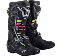 Alpinestars Tech 10 Supervented, botas 14 US male Negro/Blanco/Amarillo/Verde/Fucsia