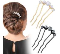 Alpinleux 2 horquillas de perlas en forma de U, elegante peine vintage de perlas francesas, horquillas para novias, damas de honor, fiestas, uso diario, vacaciones (dorado, negro pistola)