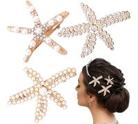 Alpinleux 3 pinzas para el pelo de estrella de mar, perlas de diamantes de imitación, tocado de cristal, accesorios para el cabello para mujeres, novia (3 tamaños)