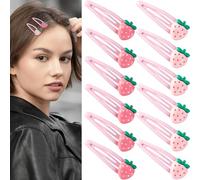 Alpinleux Cutecore - 12 pinzas para el pelo de fresa, pasadores para el pelo de frutas Y2K, clip Kawaii a presión, accesorios Cutecore para decoración del cabello de mujer (rosa claro, rosa intenso)