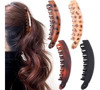 Alpinleux Paquete de 4 pinzas de plátano para mujer, pinzas grandes para cabello grueso y fino, pinzas de plátano de garra grande, accesorios para el cabello (negro, marrón, ámbar cremoso, ámbar café)