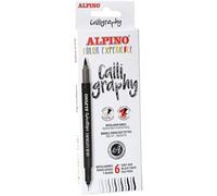 Alpino Color Experience 6 Rotuladores Negros y Grises para Caligrafía y Lettering | Set de Caligrafía | Rotuladores Doble punta Fina y Punta Pincel
