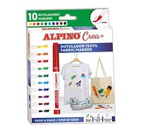 Alpino Crea+ 10 Rotuladores Textiles | Rotuladores para Tela | Disfruta Decorando Tu Ropa | Dibuja y Colorea Tu Prenda Favorita