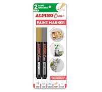 Alpino Crea+ 2 Rotuladores Paint Marker Oro y Plata | Rotuladores para Decorar superficies | Rotuladores para Madera, Vidrio, Barro, Piedra | Rotuladores Permanentes en superficies porosas