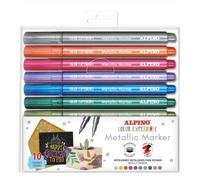 Alpino Estuche 10 rotuladores metalizados |Metallic Marker | Para decorar diferentes superficies | Punta 2,9mm |Permanente en superficies porosas y removible en superficies lisas