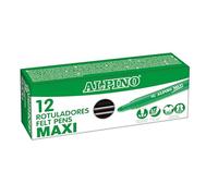Alpino - Estuche 12 Rotuladores Maxi Negro | Superlavables para Niños | Superbrillantes Escolares | Punta Gruesa 5,7 mm | Larga Duración y Resistencia