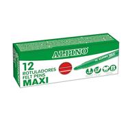 Alpino - Estuche 12 Rotuladores Maxi Rojo | Rotuladores Superlavables para Niños | Rotuladores Superbrillantes Escolares | Rotuladores Punta Gruesa 5,7 mm | Larga Duración y Resistencia