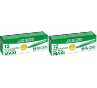 Alpino - Estuche de 12 rotuladores maxi amarillos | Marcadores súper lavables para niños | Marcadores escolares superbrillantes | Punta gruesa 5,7 mm | Larga duración y resistencia (Paquete de 2)