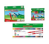 Alpino Lote Material Escolar | 24 Lápices de Colores + 24 Rotuladores Doble Punta + 12 Ceras Plastialpino | Estuche Escolar