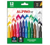 ALPINO - Set de 12 Rotuladores de Fibra Punta Redonda 1 mm | Tinta Base Agua que No Traspasa el Papel | Superlavables en la Mayoría de los Tejidos | Rotuladores Resistentes y Duraderos