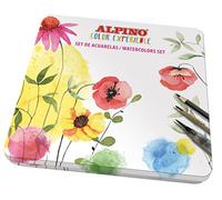 Alpino Set de 36 acuarelas Color Experience | 36 acuarelas de colores | incluye pinceles y esponja, lápiz de grafito, goma, sacapuntas y un set de papel de acuarela | Caja de acuarelas