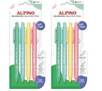 Alpino - Set de 4 Bolígrafos Soft Touch Pastel - Tinta Azul | Con Agarre Antideslizante y Tacto Suave | Punta de 1 mm| Bolígrafos Ergonómicos| Tinta de Secado Rápido (Paquete de 2)