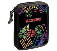 Plumier escolar doble Black Alpino | Plumier con doble cremallera y refuerzo interior | Ideal para lápices y rotuladores | Estuche relleno | Material escolar | Plumier para niños