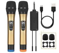 ALPOWL Micrófono inalámbrico, Sistema de micrófono dinámico inalámbrico Dual UHF, micrófono de Karaoke de Mano con Receptor Recargable para Cantar, Iglesia, discurso, Boda, Fiesta